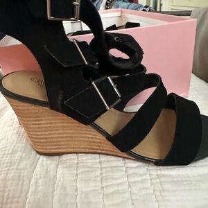 Strappy suede wedge sandals